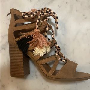 Tan sandals with lace up